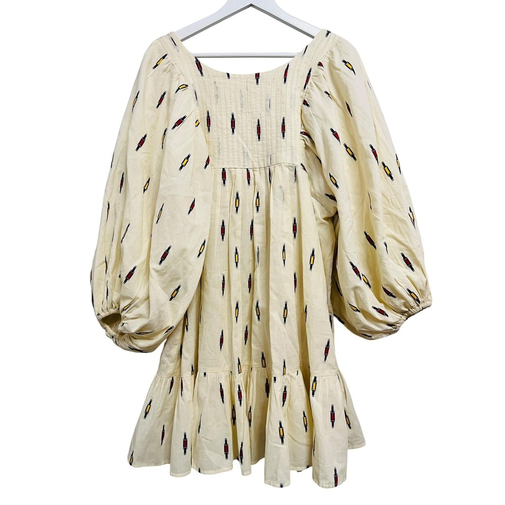 A Loves A Dress Womens XS Cream Embroidered Square Neck Balloon Sleeve Boho